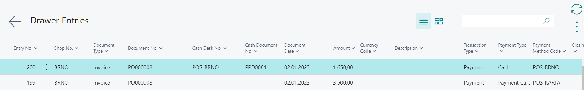 Service order drawer entries