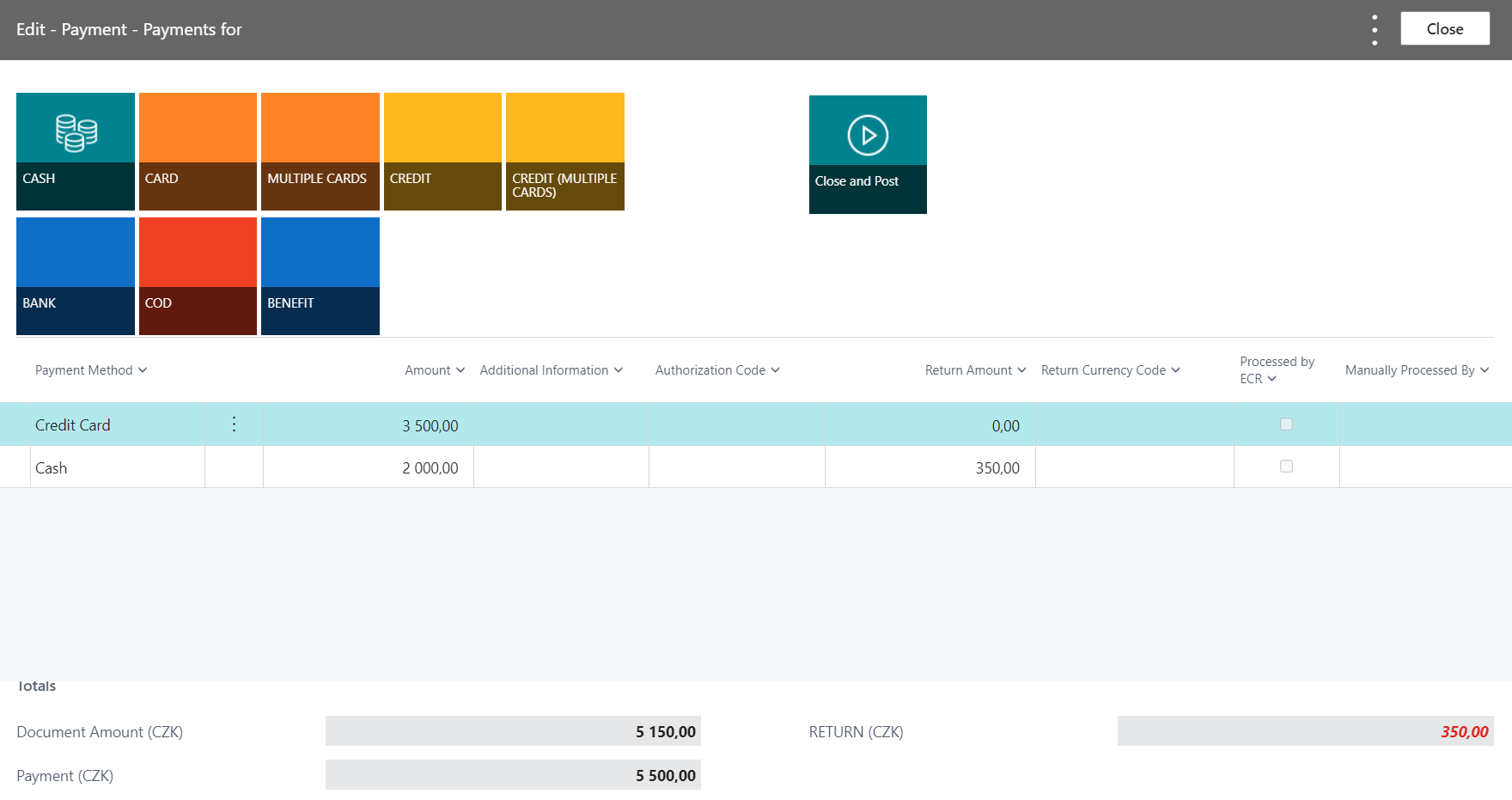 Service order payment methods