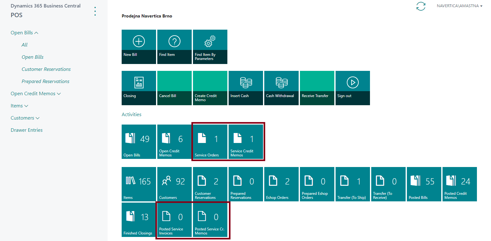 Service actions in the rolecenter