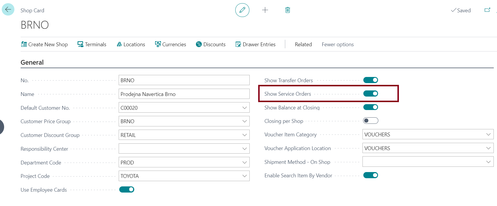 Allowing service documents on POS