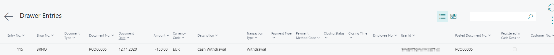 Cash Withdrawal Drawer Entry