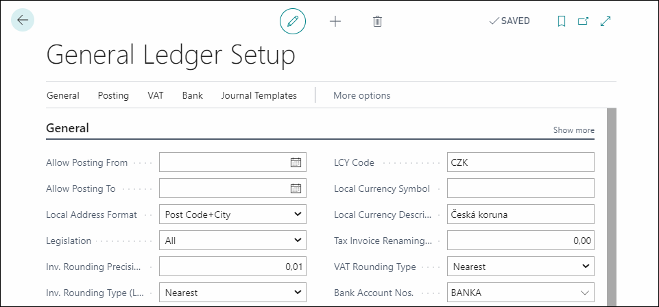 General Ledger Setup