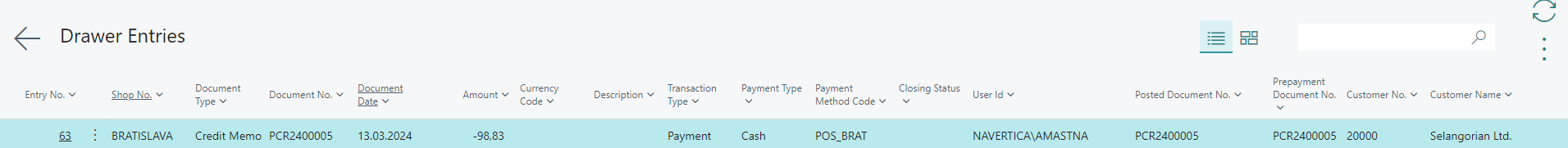 Cancel Prepayment Drawer Entries