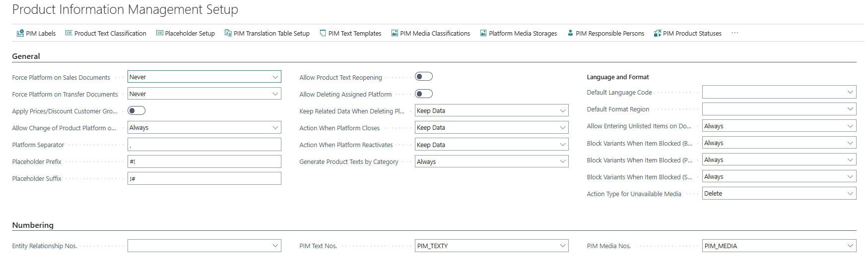 Product Information Management Setup