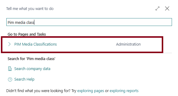 PIM Media Classifications in the BC menu