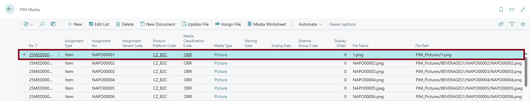 Newly created media record