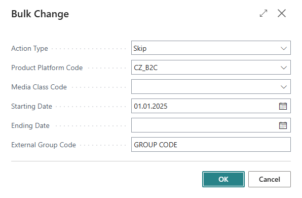 Bulk Change action dialog