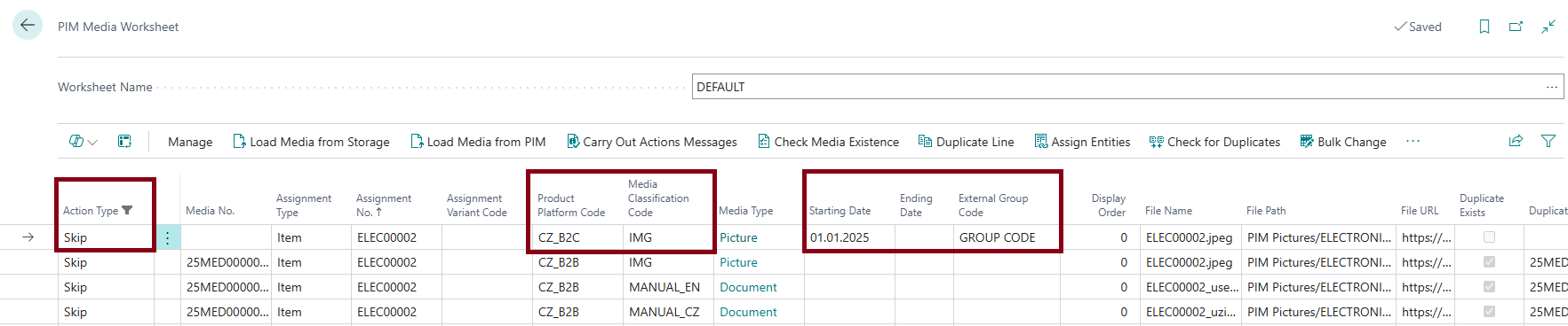 Result of bulk change of data on the line