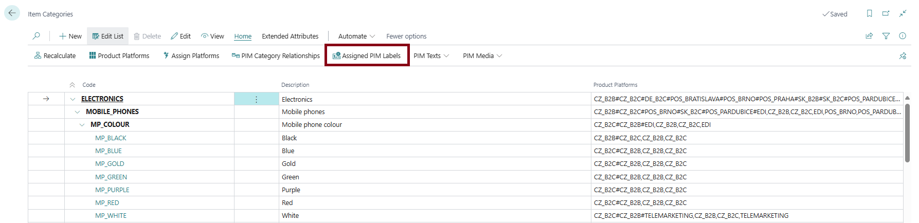 PIM Labels – assigning labels to item categories