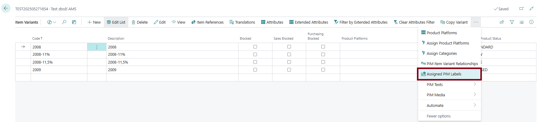 PIM Labels – assigning labels to item variants