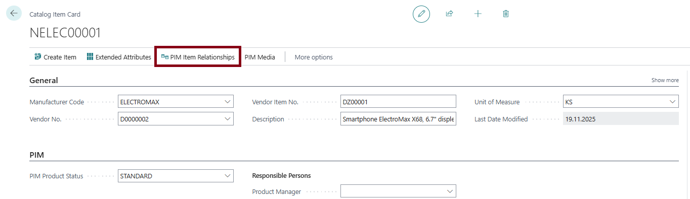 Catalog Item relationships action
