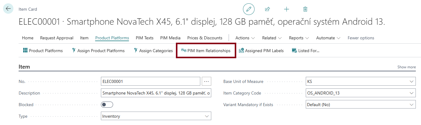 Item relationships action