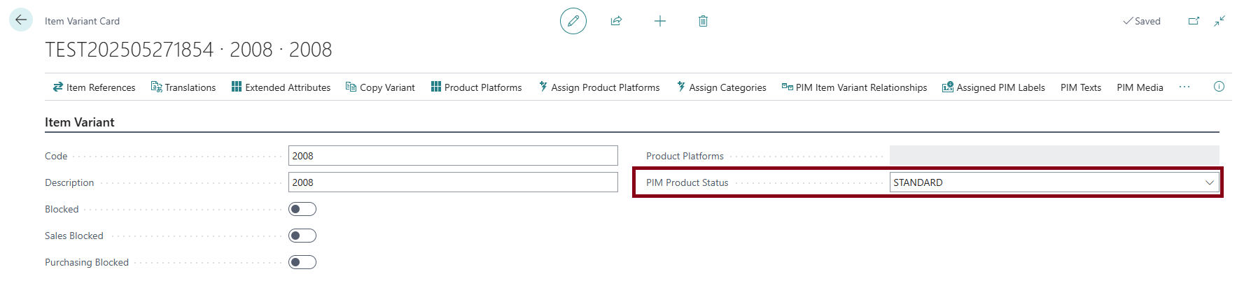 Product status on Item Variant Card