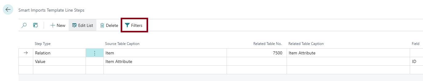 Smart Import Template Line Step Filter Action