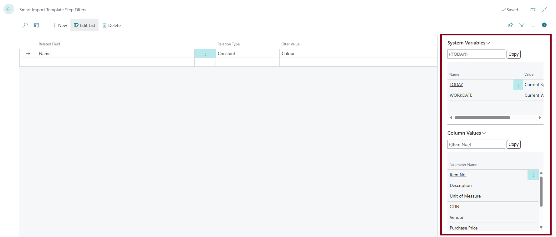Smart Import Template Line Step Filter Setup