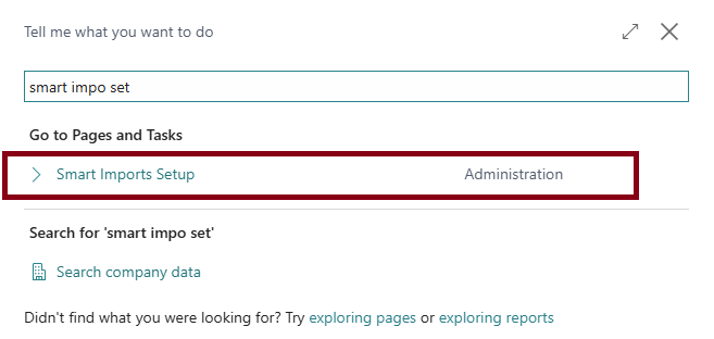 Smart Imports Setup - BC menu