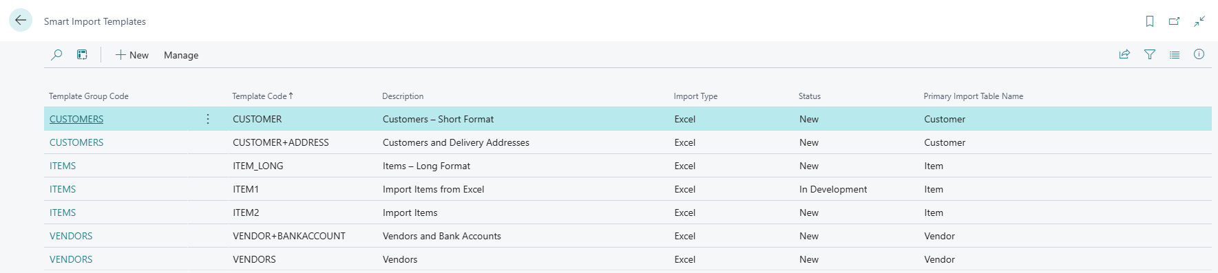 Smart Import Template List