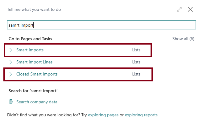 Smart Imports - BC menu