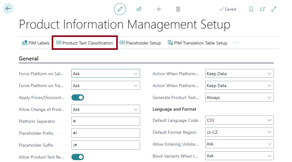 Entering product text classification in BC