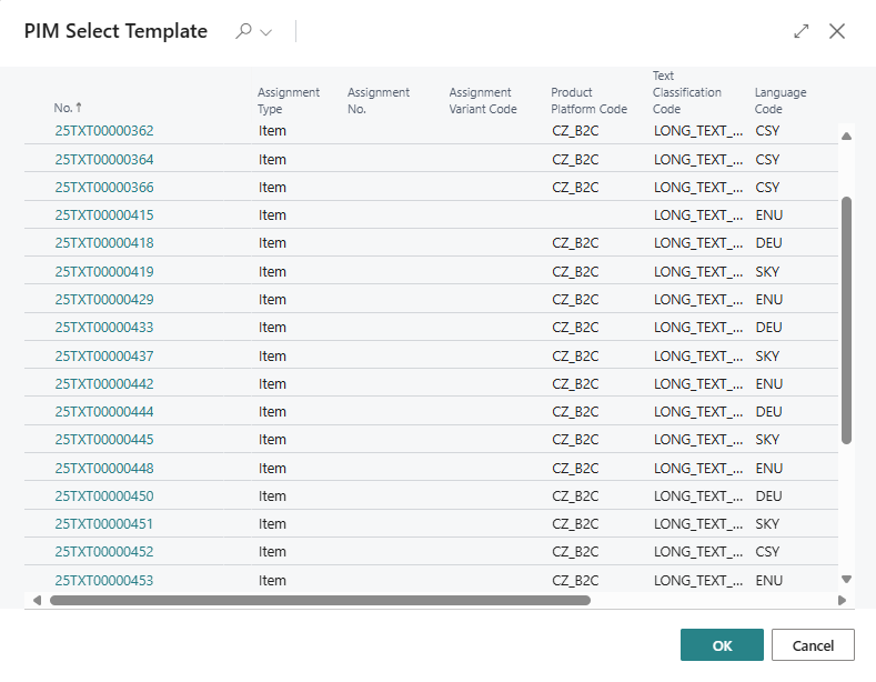 Copy from PIM text template