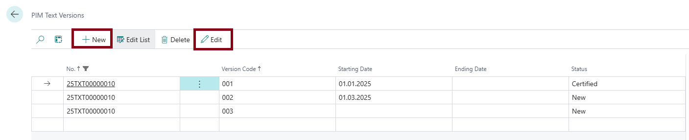 Product text versions overview