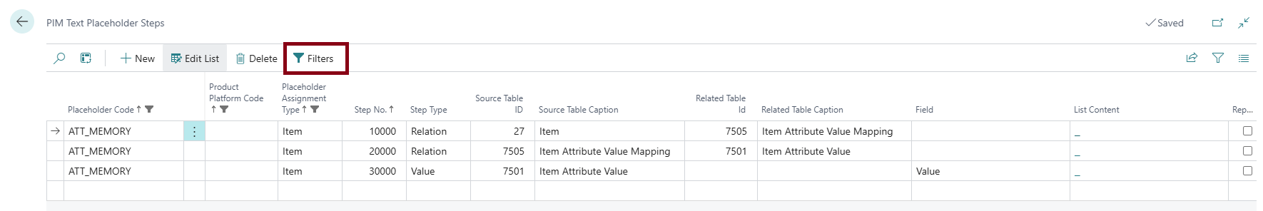 Steps of PIM text placeholders
