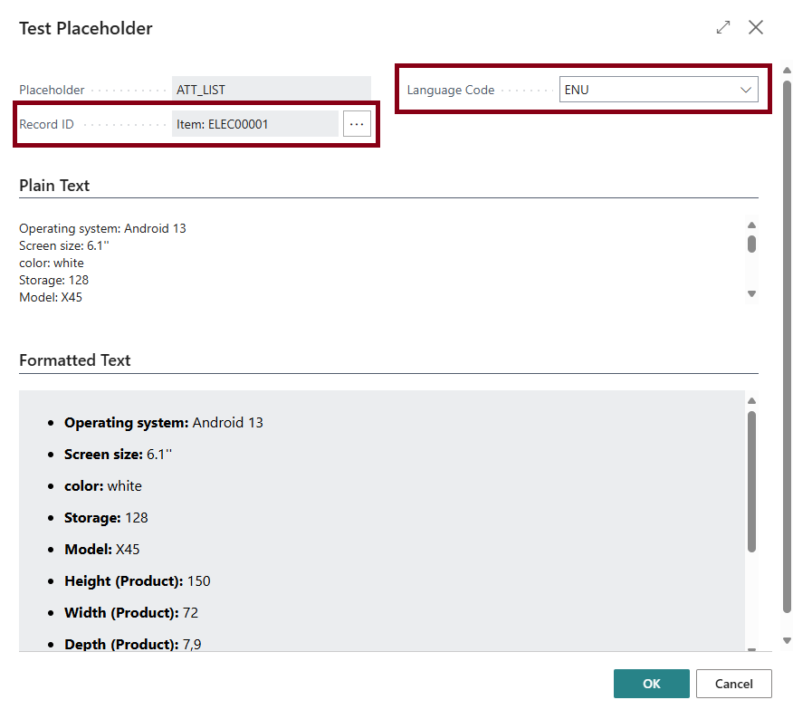 Action for testing placeholders