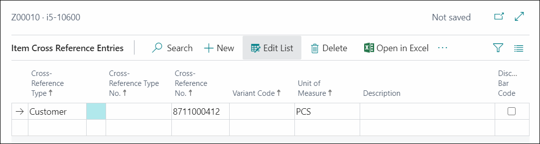 Item Cross-Reference Setting