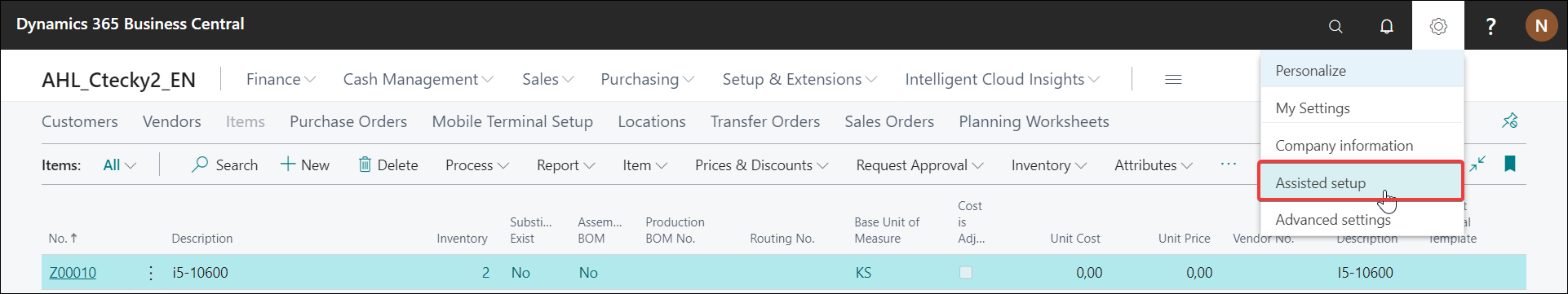 How to open Assisted setup list