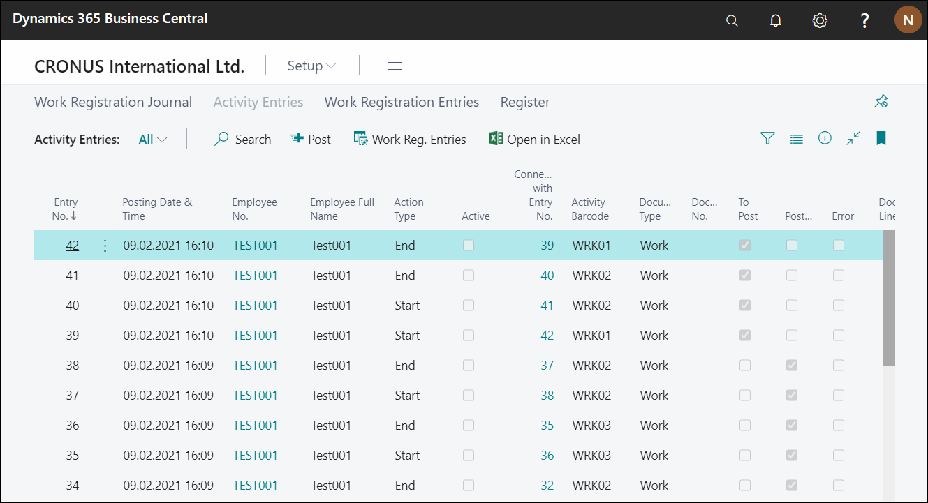 Activity Entries