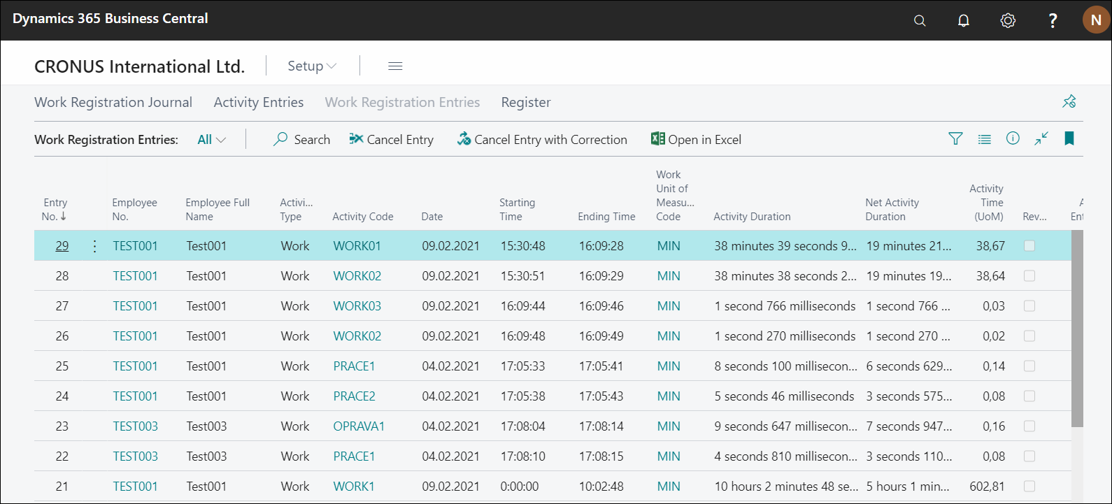 Work Registration Entries