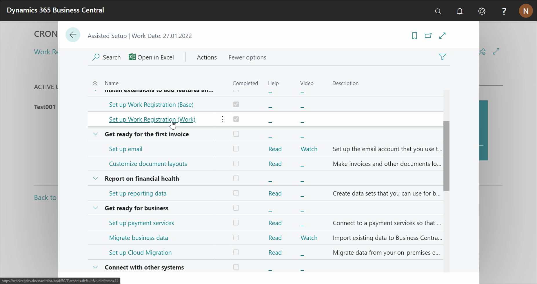 Select Set up Work Registration (Work)