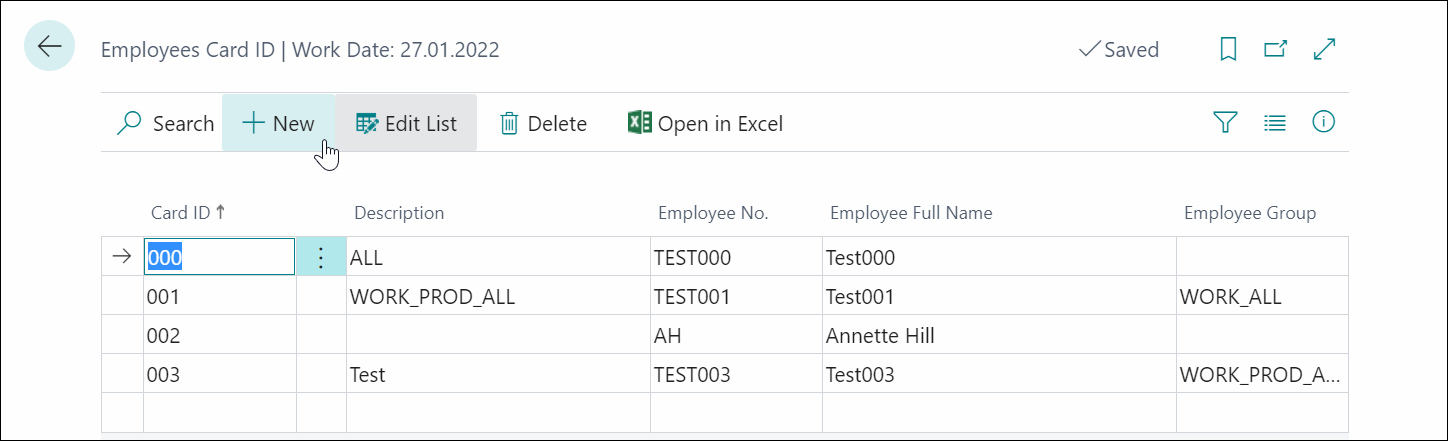 Employee Card ID setup.