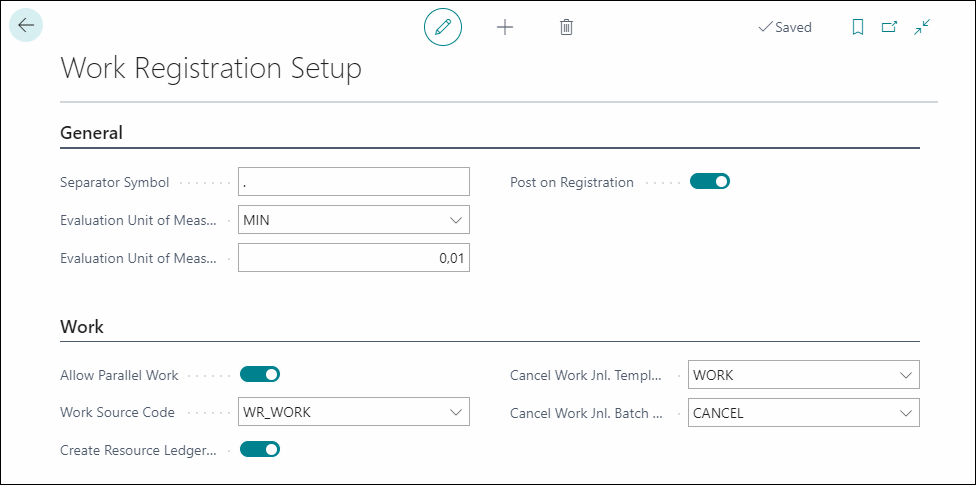 Work Registration Setup