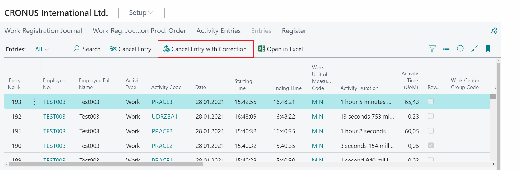 How to navigate into Cancel Entry with Correction